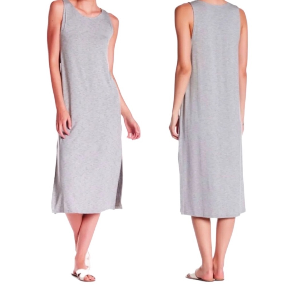 Lush Midi Dress Underarm Cut Outs Medium Tiny Gray + Black Stripes Crew Neck NWT